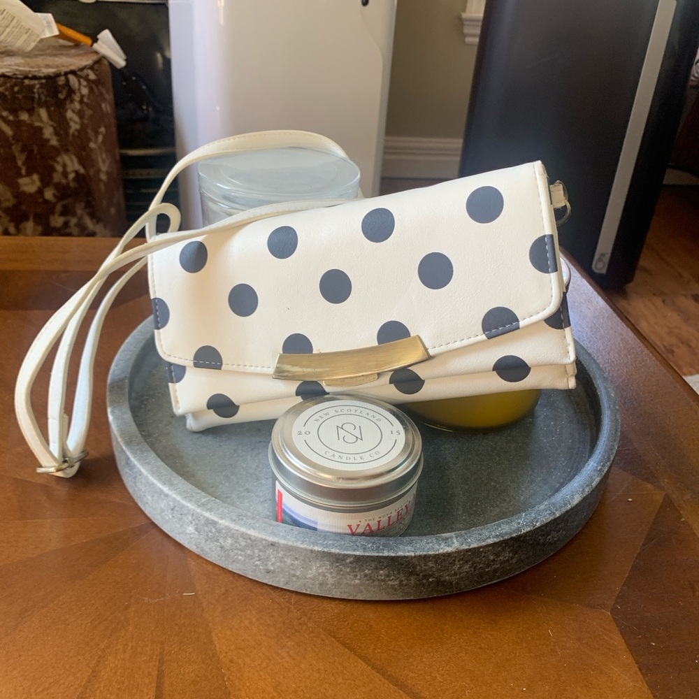 Elegant White Polka Dot Clutch/cross body